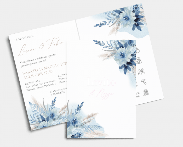 Bloomy Blue - Partecipazione matrimonio A6 (verticale)