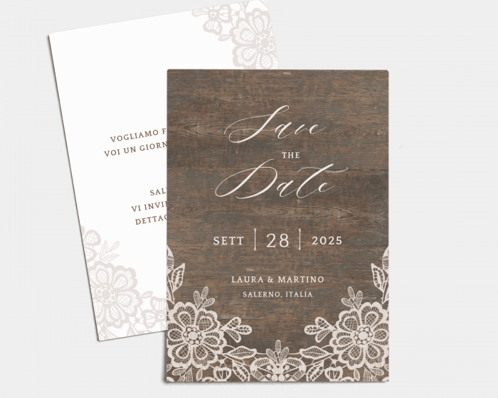 Woodgrain Lace - Save the Date (verticale)