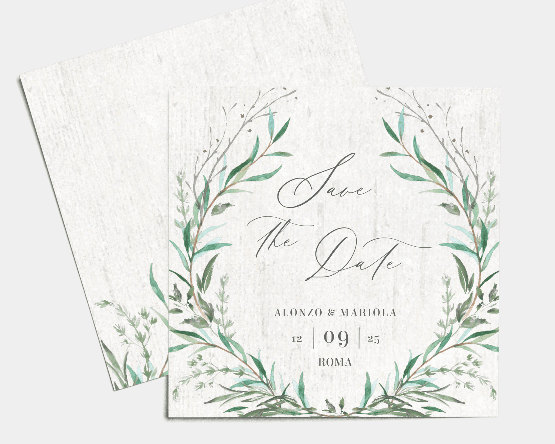 Save the Date Quadrato matrimonio Natural Laurel