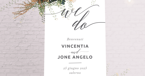 Cartello di benvenuto matrimonio verticale We do