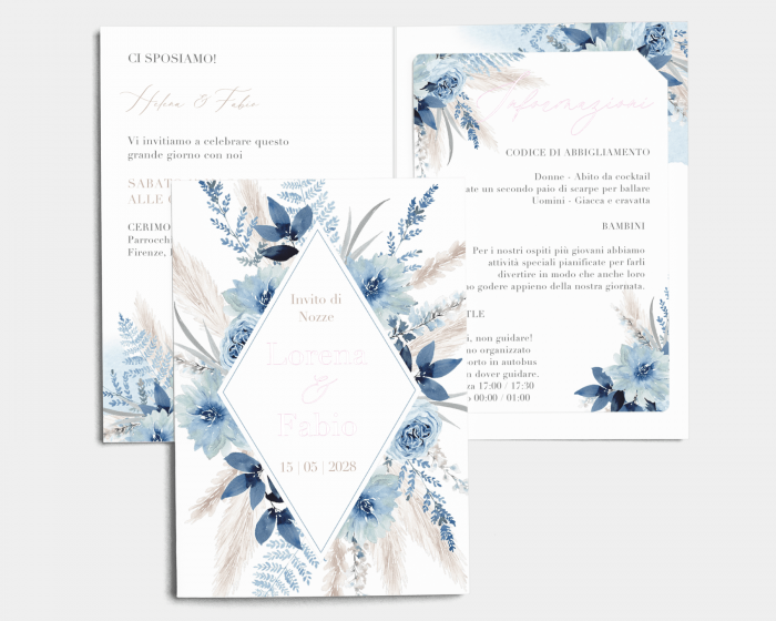 Bloomy Blue - Partecipazione matrimonio con bigliettino