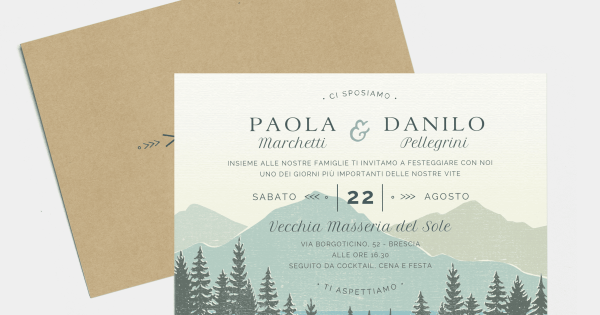 Partecipazione matrimonio con bigliettino Vintage Mountain