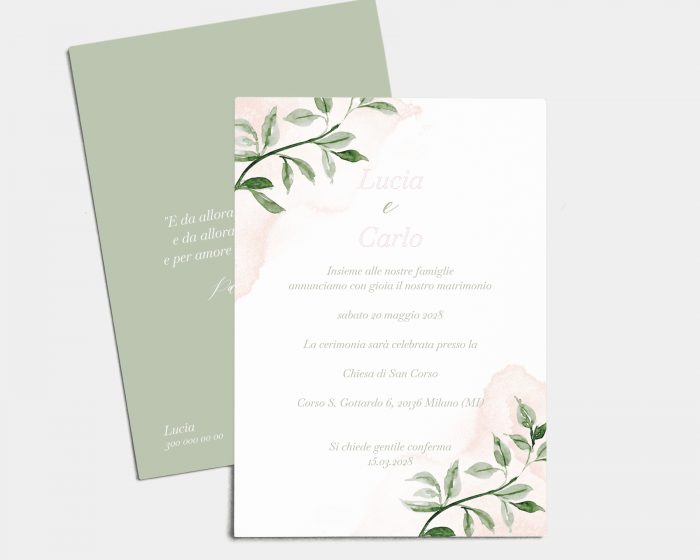 Green and Peach - Partecipazione matrimonio A5 (verticale)