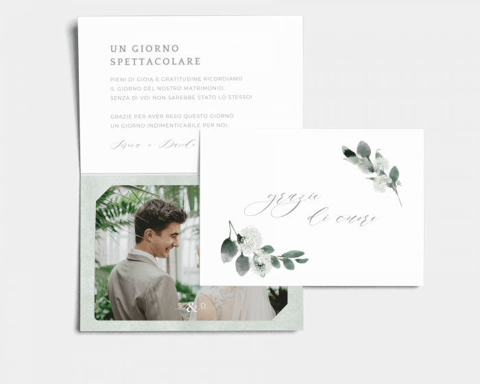 Elegant Greenery - Biglietto di ringraziamento matrimonio con le foto